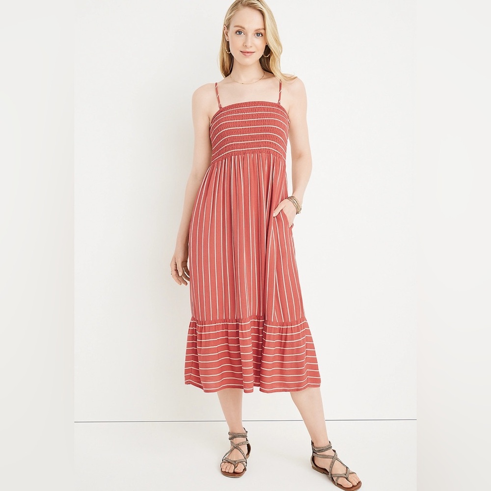 Striped Salmon Maxi Dress with pockets